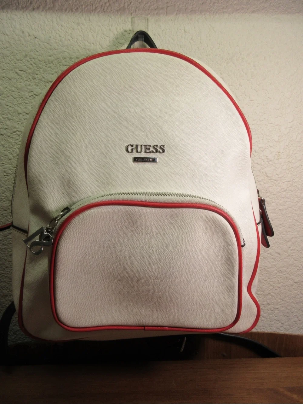 GUESS White Backpack with Red Trim